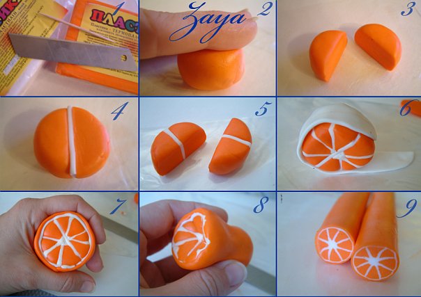 Мастер-класс: Апельсиновые дольки из пластики - два способа.